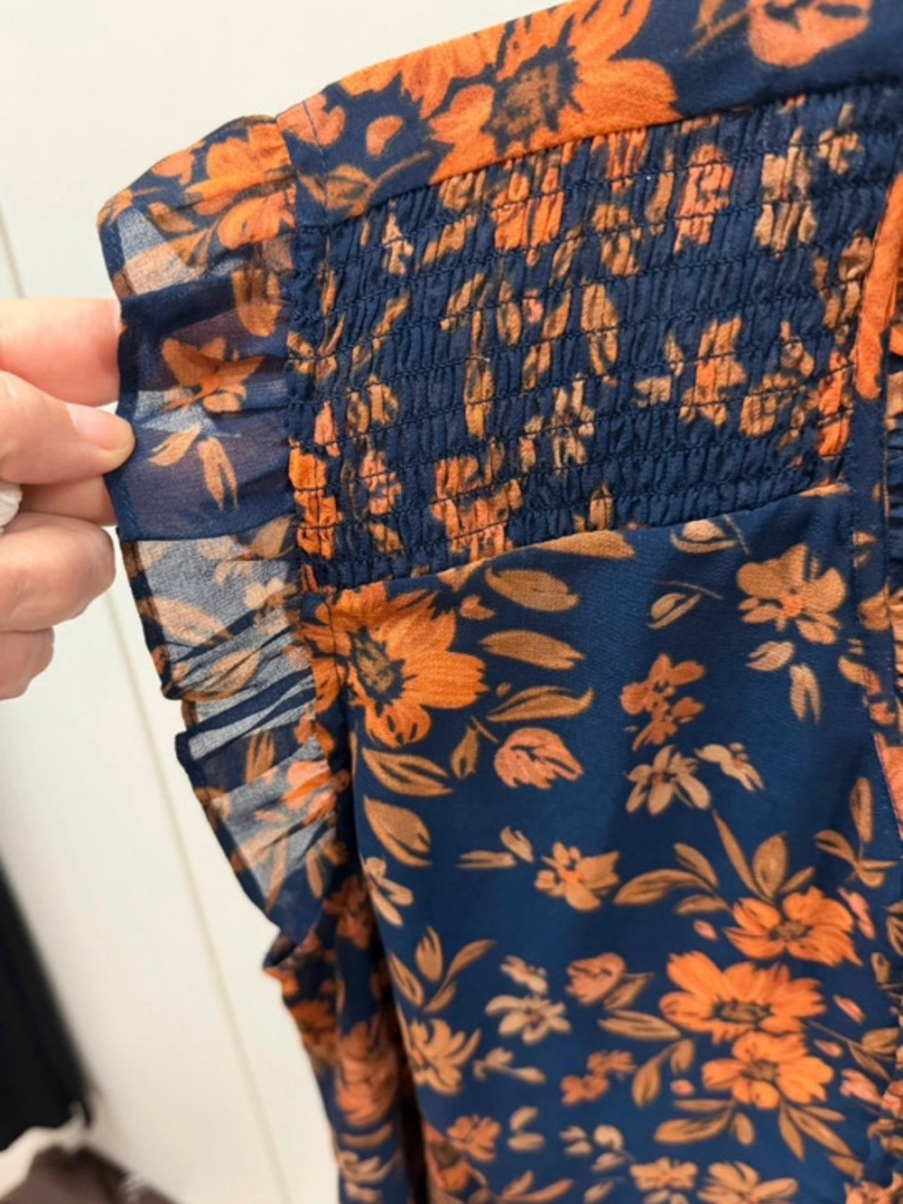 Daniel Rainn Navy Sleeveless V-Neck Blouse with Orange Floral Print, 3X - Picture 7 of 10